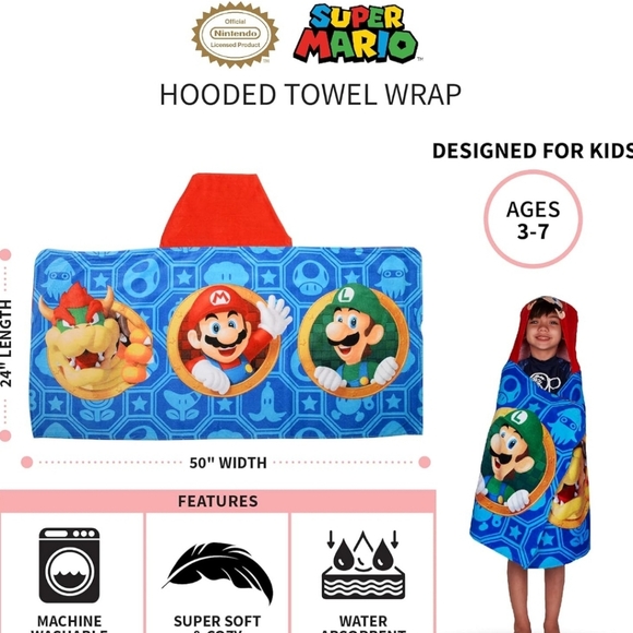 Super Mario Hooded Towel - Picture 4 of 5